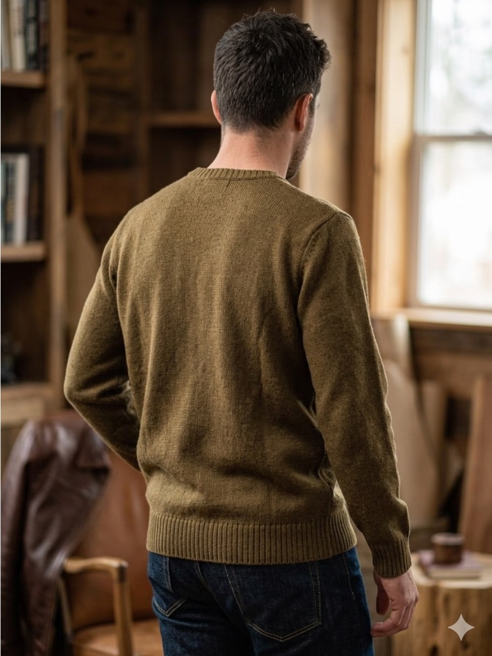 Eddie Bauer Men Olive Green Crewneck Cotton Knit Pullover Sweater Size L 1810